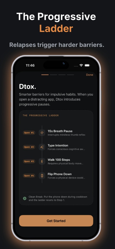 DTox Progressive Ladder interface showing escalating barrier stages