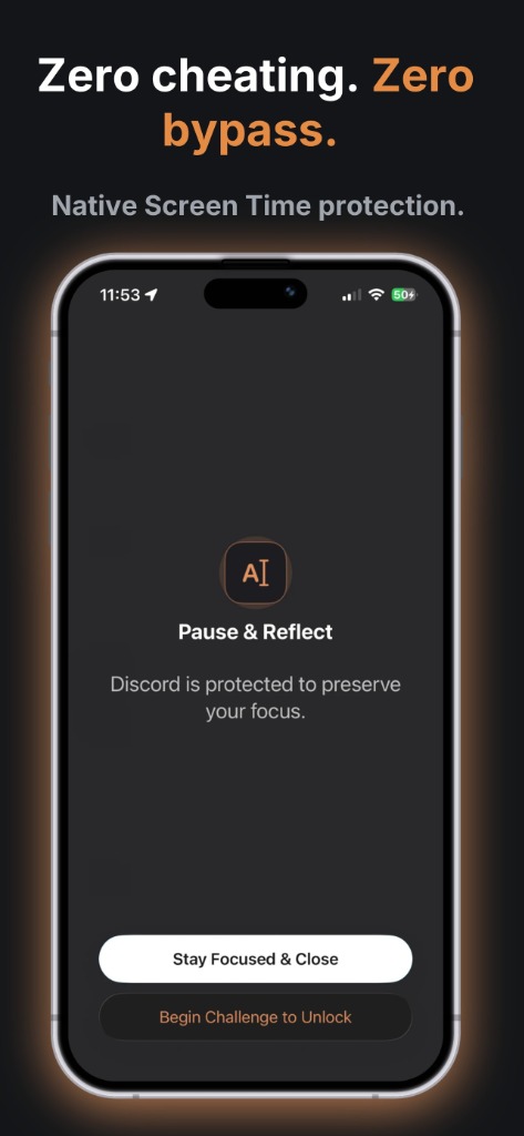 DTox Pause and Reflect lock screen with Apple Screen Time protection
